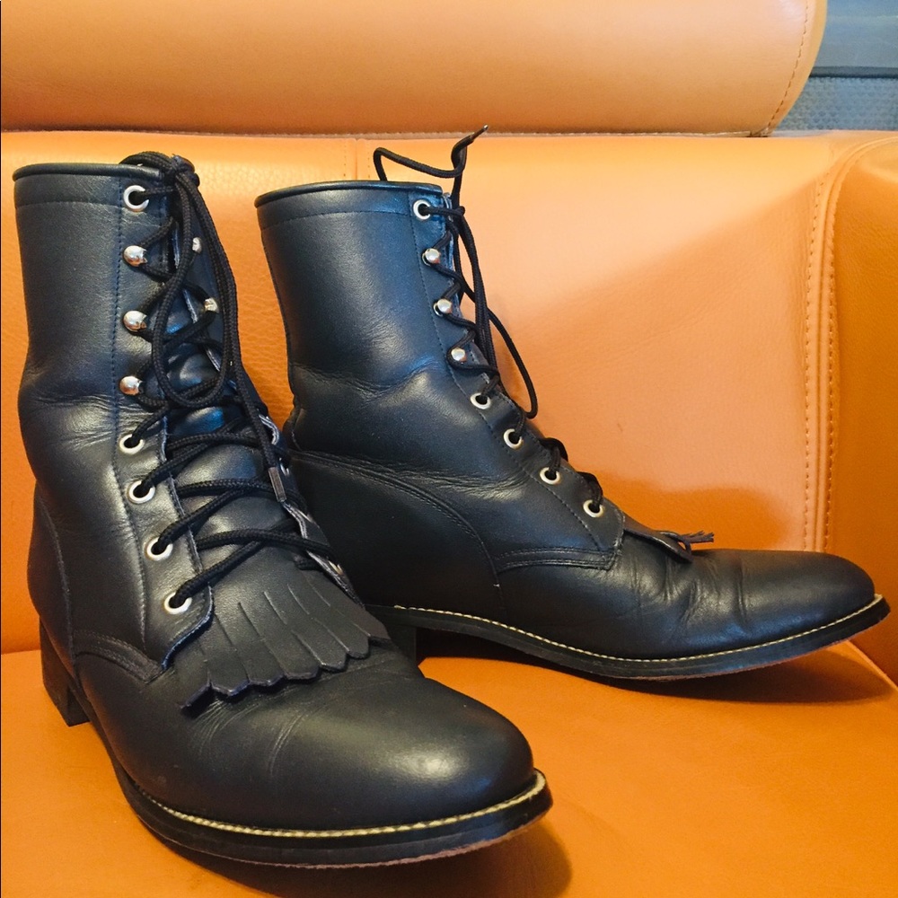 VTG Justin Diamond J Black Leather Kiltie Boots 9